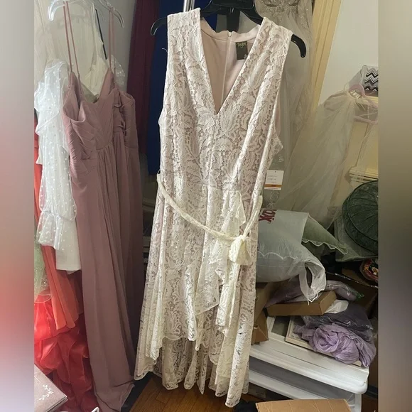 Ivory & Nude Lace High-Low Dress - Picture 1 of 7